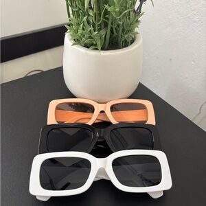 Set of 3 SHEIN Retro Rectangle Sunglasses + Protective Case